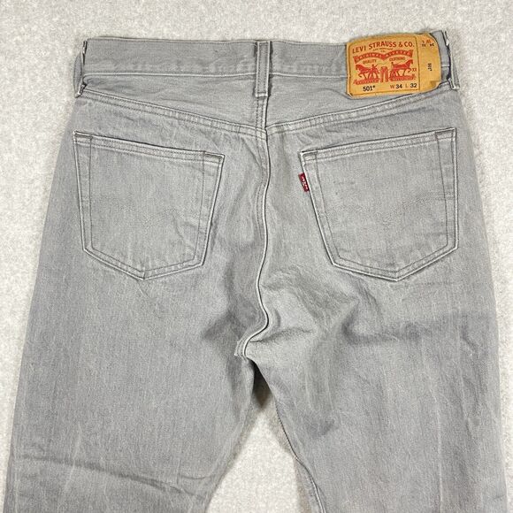 Levis 501 Jeans Mens 34x32 (30x28) Gray Button Fly Straight Stone Wash Rugged - Picture 4 of 15